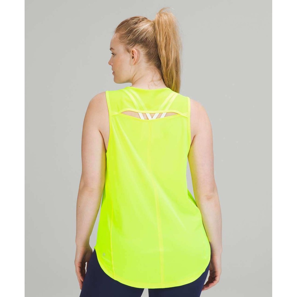 Lululemon Sculpt Tank Top Neon Yellow Green Mesh Cutout Athletic Workout Yoga